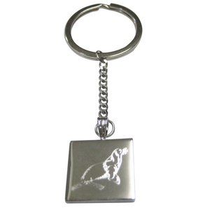 Silver Toned Square Etched Sea Lion Pendant Keychain